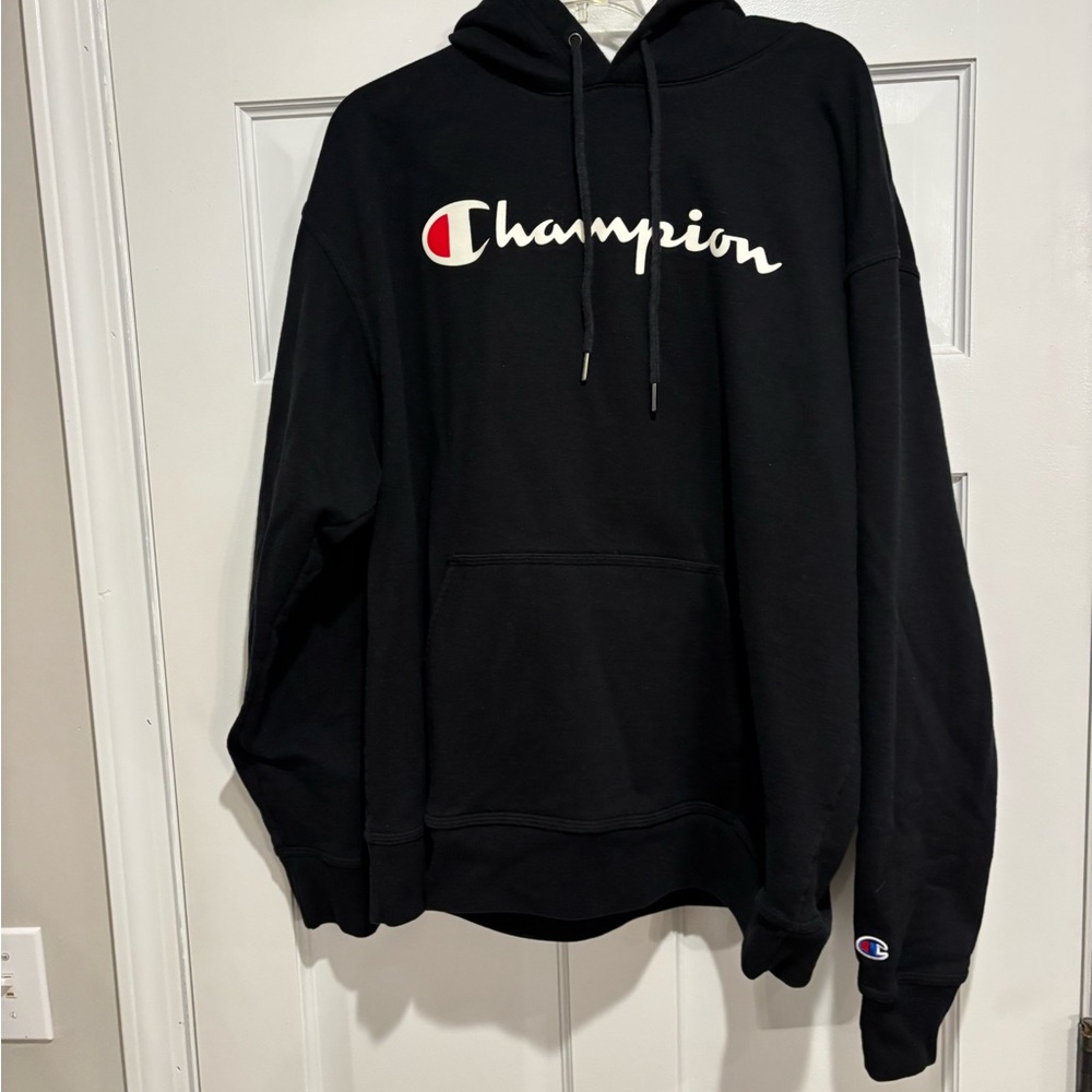 Champion Black Hoodie with White Logo